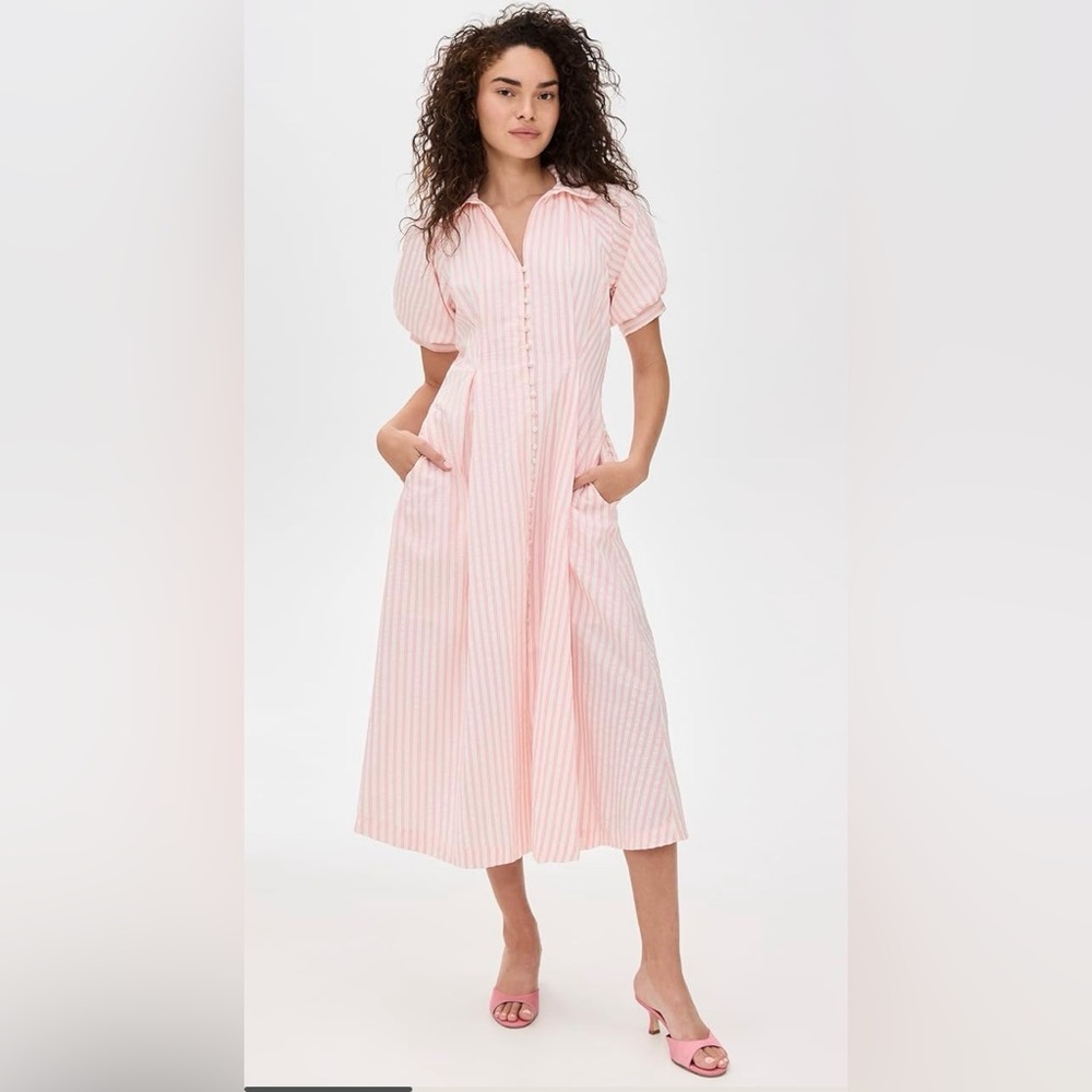 English Factory Light Pink Seersucker Midi Dress